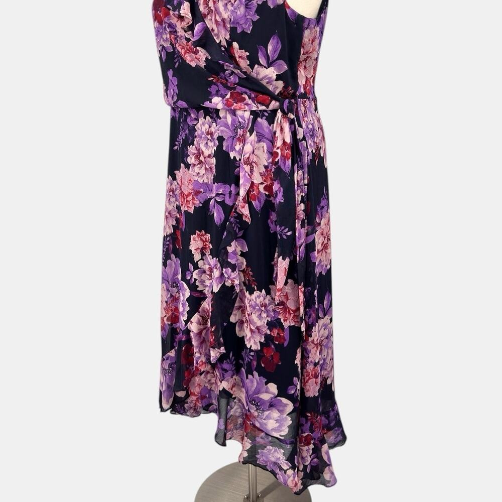 London Times Woman Navy Chiffon Faux Wrap Ruffle High Low Maxi Dress Size 20W - Picture 8 of 14
